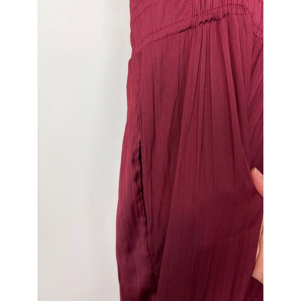 Anthropologie The Somerset Maxi Dress Satin XL Wine A-Line Tiered Smocked NWT - Picture 9 of 12